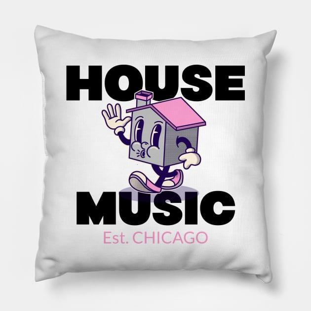 HOUSE MUSIC  - Est. CHICAGO (pink) Pillow by DISCOTHREADZ 