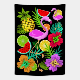 Flamingo, Pineapple, Watermelon Summer Fun Pattern Tapestry