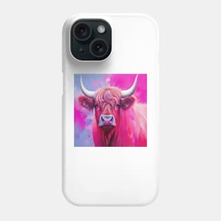 Pink Highland Cow Abstract Painting Phone Case