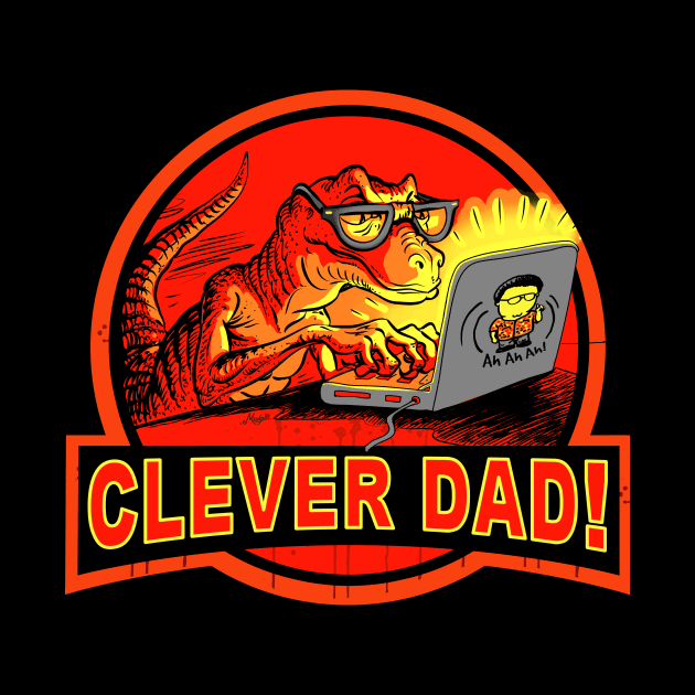 Clever Dad Velociraptor Hacking Dinosaur Laptop by Mudge