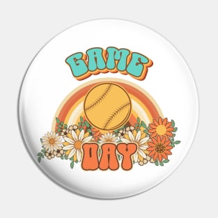 Groovy Baseball mom Retro game day gift for funny mother Vintage floral pattern Pin