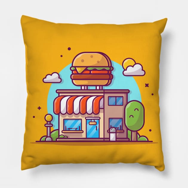 Burger Shop Cartoon Pillow by Catalyst Labs