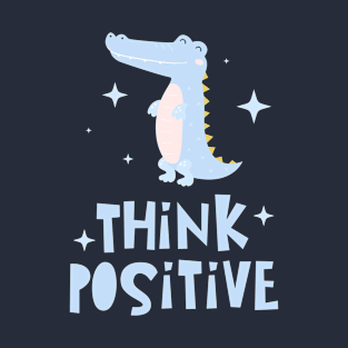 Kawaii Light Blue Crocodile Think Positive T-Shirt