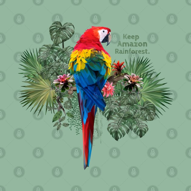 Polygonal art of macaw birds with keep amazon wording. by Lewzy Design