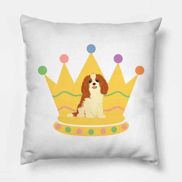 Cavalier King Charles Spaniel and crown Pillow by LulululuPainting