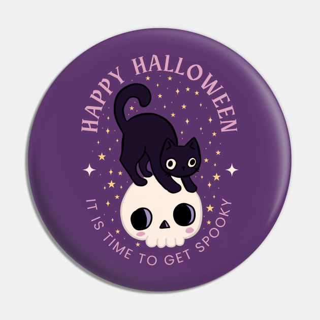 Happy halloween it is time to get spooky a cute cat on a skull Pin by Yarafantasyart