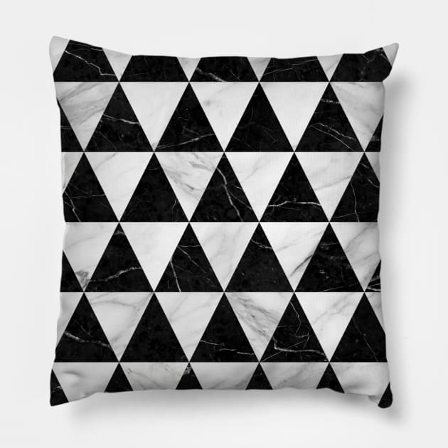 Marble Triangle Pattern - Black and White Pillow by ZoltanRatko