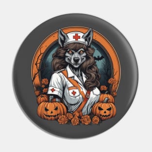 Werewolf nurse practitioner Halloween design Pin