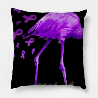 Flamingo Purple Ribbon Pancreatic Cancer Awareness Pillow