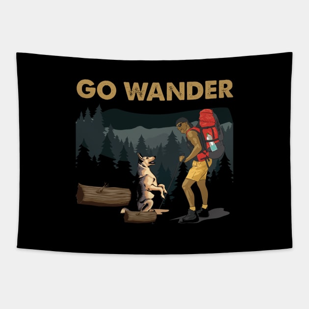 Go Wander a Dog Adventure Tapestry by 13Lines Art