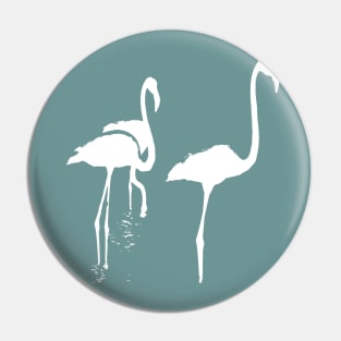 Minimalistic Three Flamingos White Silhouette Vector Art Pin