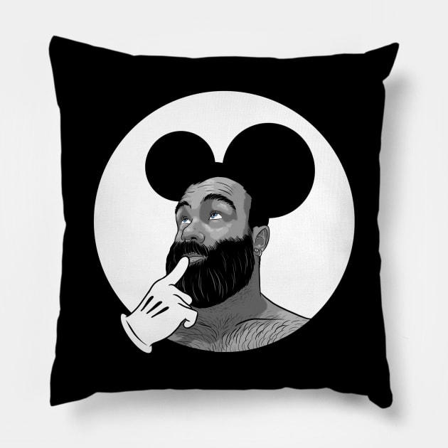 Baby bear black and white Pillow by RobskiArt