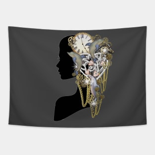 Trendy-Steampunk woman profile Tapestry