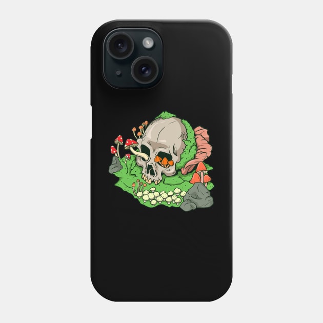 Skull mushrooms and moss - Aestethic Goblincore Phone Case by Modern Medieval Design