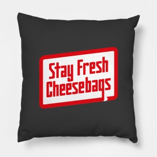 Stay Fresh Cheese Bags - Retro (Red and White on Asphalt) Pillow