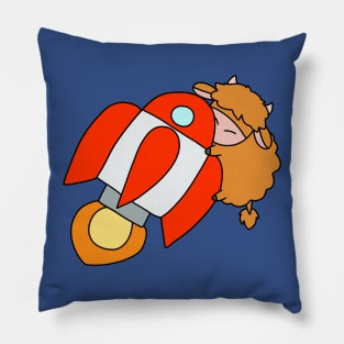 Rocket Ship Highland Cow Pillow