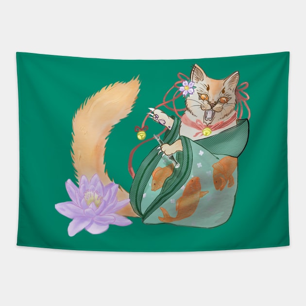 japan cat with kimono Tapestry by NevermindOnArt