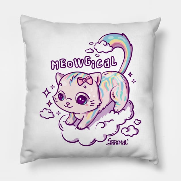 Magical rainbow cat pun meowgical Pillow by SPIRIMAL