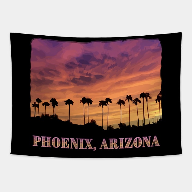 Phoenix, Arizona - Palm Trees, Sunset, scenic Tapestry by jdunster