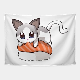 White Cat Salmon Sushi Tapestry