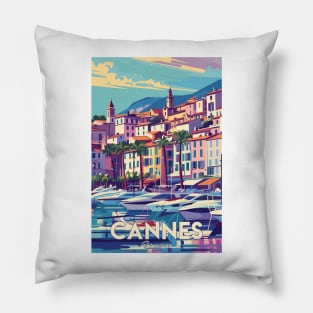 Cannes, France, Vintage Travel Poster Pillow