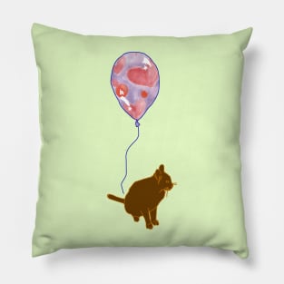 A kitty and his love heart balloon Pillow