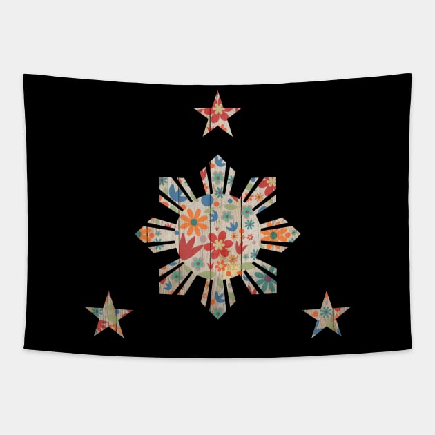 Flower Filipino Flag 3 Star and Sun Tapestry by Filipino