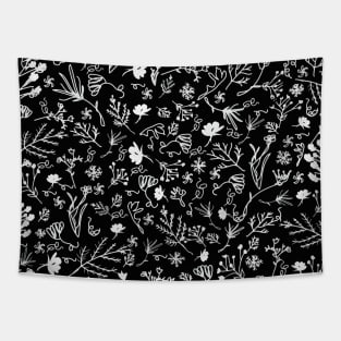 Botanical-Pattern, set, black, 1, botanic, nature, botanical, floral, flowers, floral-pattern, leaves, plants, minimalist, garden, jungle, leaf, exotic, tropical, flower, boho, cacti, succulent, digital, graphic-design, pattern, Tapestry