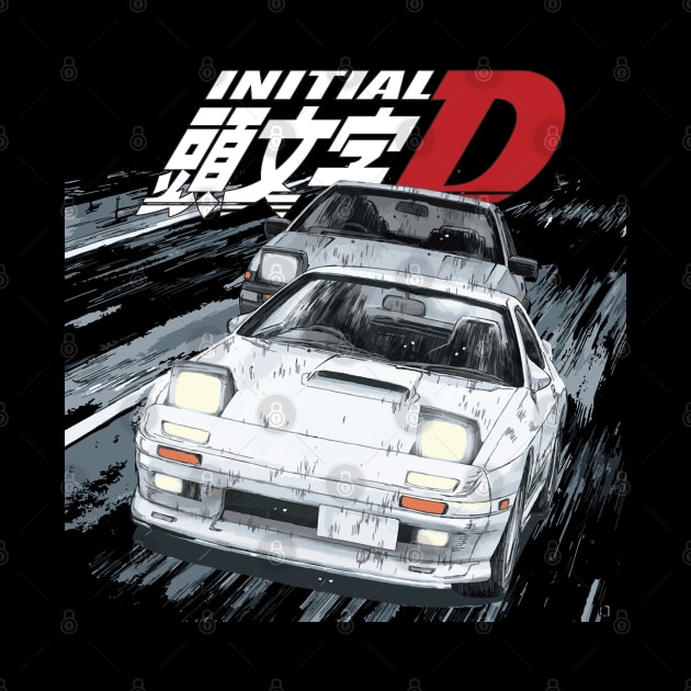 fc3s iNTIAL D Ryosuke Takahashi FC vs 86 Drift Car Battle RED SUNS by cowtown_cowboy