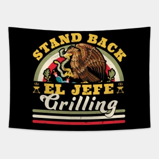 El Jefe Grilling Stand Back Funny Mexican Dad Carne Asada Tapestry