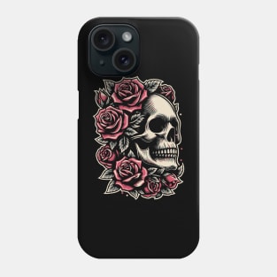 gothic skull with roses Phone Case