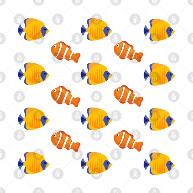 Yellow, blue and orange fish pattern by Murray Clothing