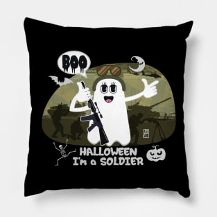 BOO Lady Soldier dressed as a GHOST - cute Halloween Pillow