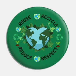 REUSE RECYCLE • REDUCE • RESPECT  2024  gift april 22 Cute  Lover Pin