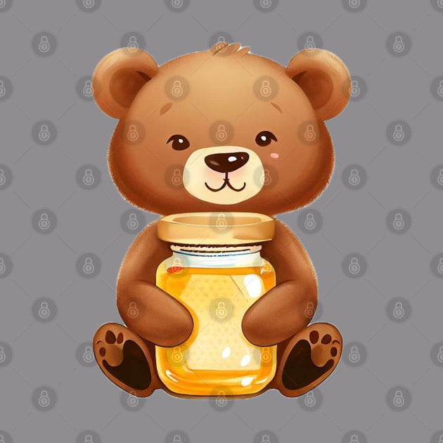 cute baby bear holding honey jar by RandyArt