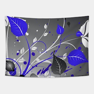 Blue White Grey Floral Art Tapestry