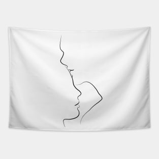 Kissing Line Drawing - Forehead Kiss Tapestry