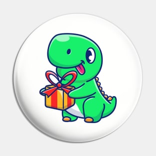 Cute Dinosaur Holding Gift Cartoon Pin