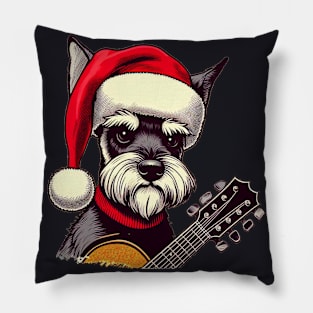 Perro schnauzer navideño con guitarra 1 Pillow