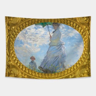 MONET - Claude Monet's Madame Monet and Her Son (1875) by Claude Monet gold frame landscape Tapestry