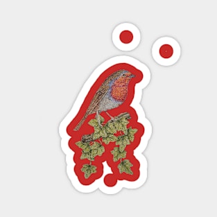 bird illustration of ivy leafs and cute robin Magnet