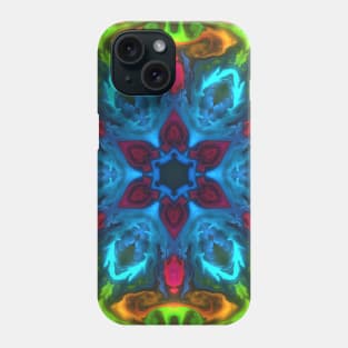 Psychedelic Kaleidoscope Flower Blue Pink Orange and Green Phone Case