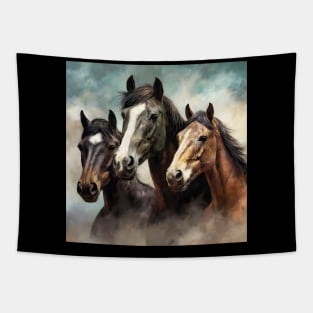 Painted picture of three horses Tapestry