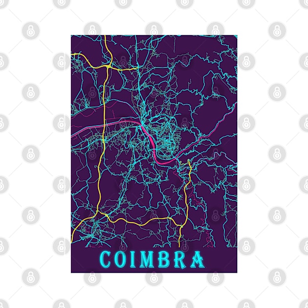 Coimbra Neon City Map, Coimbra Minimalist City Map Art Print by tienstencil