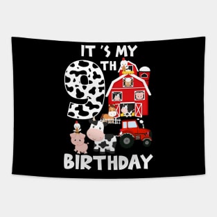 Farm Animals 9 Year Old It's My 9th Birthday Party Bday Girl Tapestry