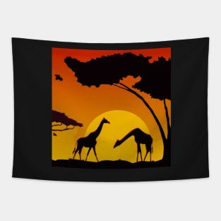 Giraffes in African Savanna Landscape Tapestry