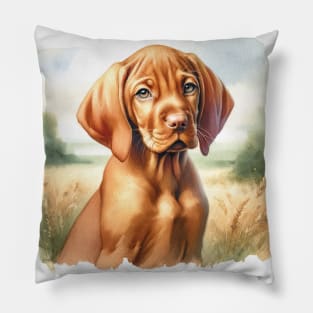 Watercolor Vizsla Puppies Painting - Cute Puppy Pillow