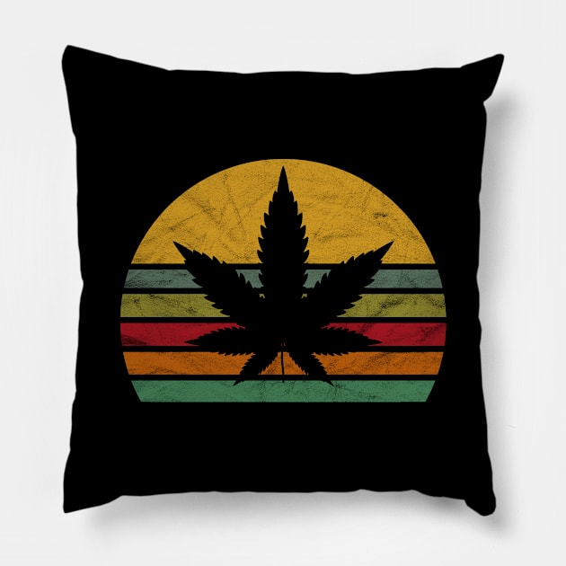 Retro Weed T-Shirt Marijuana Vintage Sun Distressed Cannabis Pillow by Dr_Squirrel