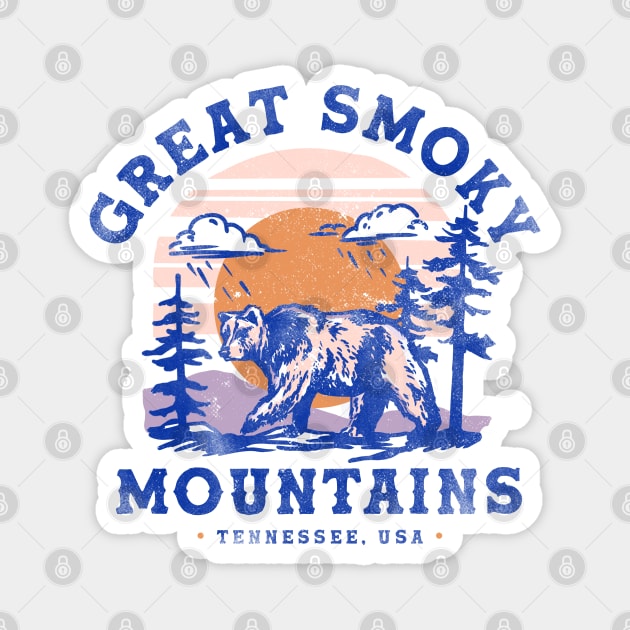 Great Smoky Mountains, Tennessee Vintage Travel Art w/Bear Magnet by The Whiskey Ginger