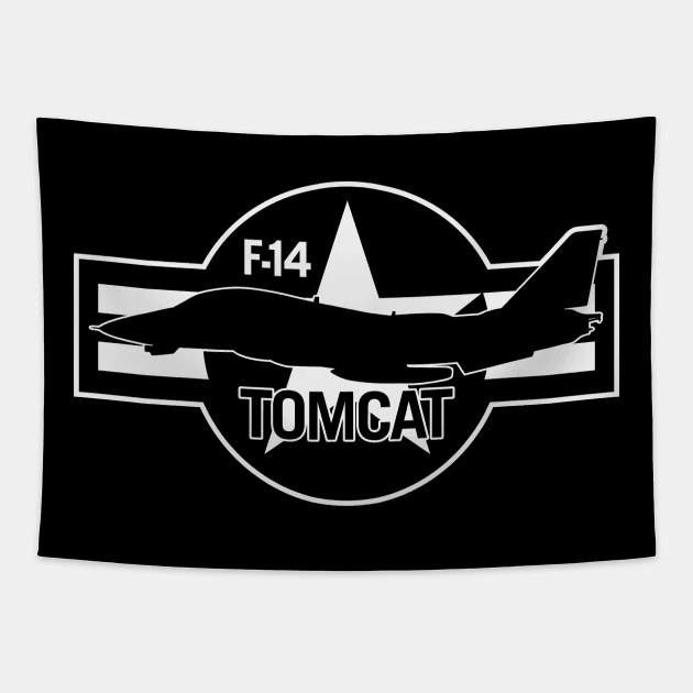 F-14 Tomcat Military Fighter Jet Aircraft Silhouette with Roundel Tapestry by hobrath